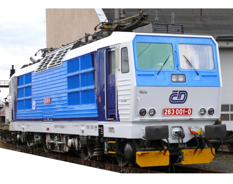 České Dráhy ČD #263 001-0 Light Blue Centre White Scheme Class 263 (S 499.2) Electric Locomotive for Model Railroaders Inspiration