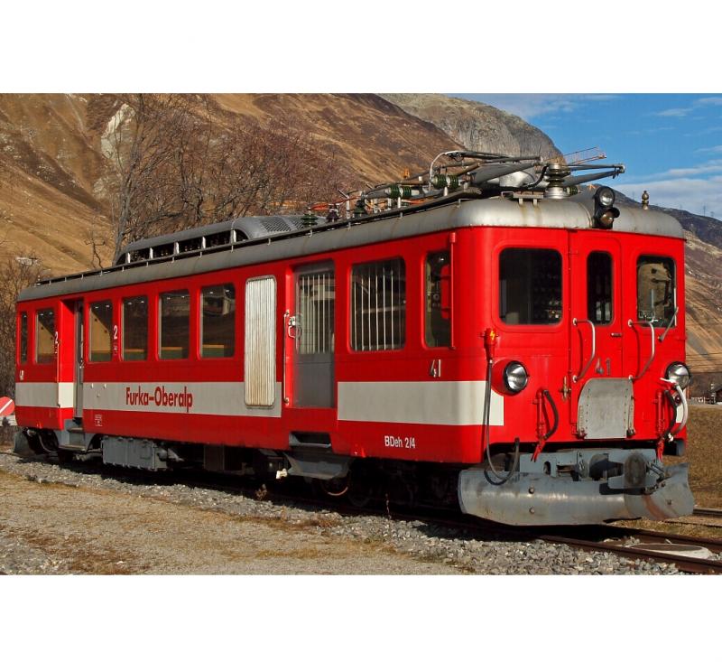 Furka Oberalp Bahn FO #42 H0m Red White Scheme Class BDeh 2/4 Electric Railcar DCC & Sound