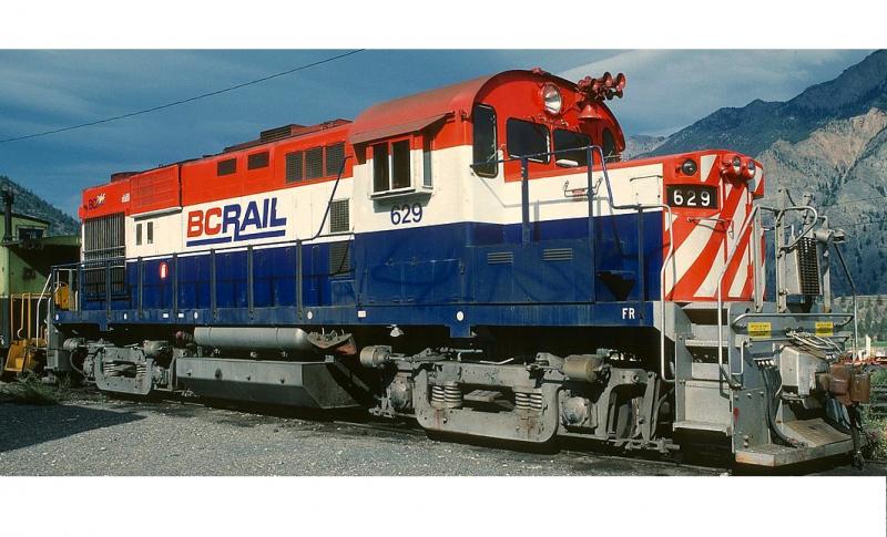 BC Rail BCOL #609 British Columbia Red White Front Stripes Scheme Class MLW RS-18 Road-Switcher Diesel-Eletric Locomotive for Model Railroaders Inspiration