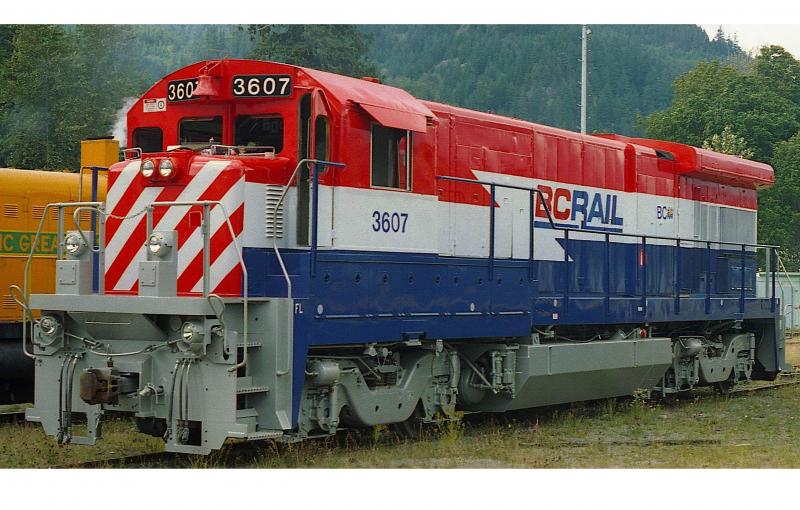 BC Rail BCOL #3607 British Columbia Red White Front Stripes Scheme Class GE B36-7 Road-Switcher Diesel-Eletric Locomotive for Model Railroaders Inspiration