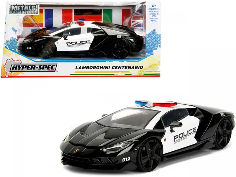 Lamborghini Centenario Hyper-Spec No. 312 Black & White Police Livery 1/24 Die-Cast Vehicle