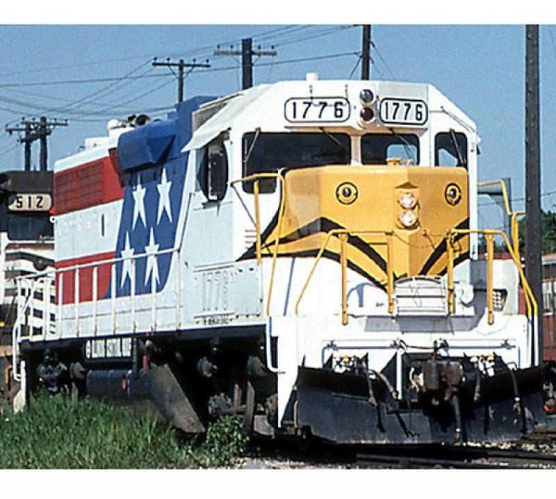 Illinois Central Gulf ICG #1776 Bicentennial Yellow Nose Red White & Blue American Eagle Scheme 1975 Class EMD GP38-2 Road-Switcher Diesel-Electric Locomotive for Model Railroaders Inspiration