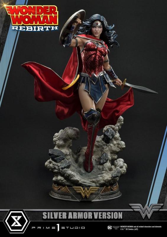 Wonder Woman Rebirth Atop Rubble Themed Base In Silver Armor The DC Comics Third Scale Statue Diorama
