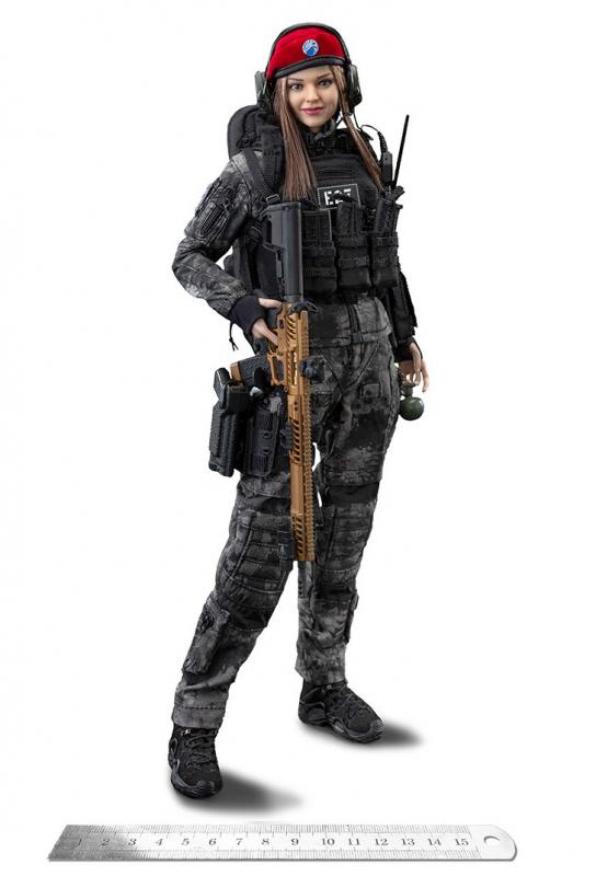 Police BBICN Female Soldier In A Black Python Stripe Outfit Sixth Scale collector Figure