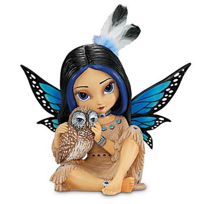 Mystical Fairy With Real Feathers Figurine  víla soška